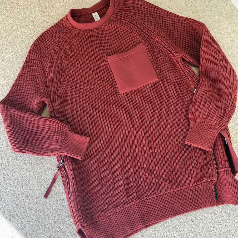 Varley Matteson Knit Pullover Sweater XS‎ Burgundy Red Cotton Side Zip